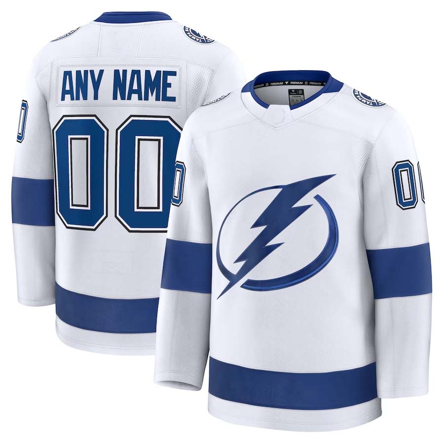 Custom TB.Lightning Fanatics Away Premium Jersey - White Stitched American Hockey Jerseys CROVYIE