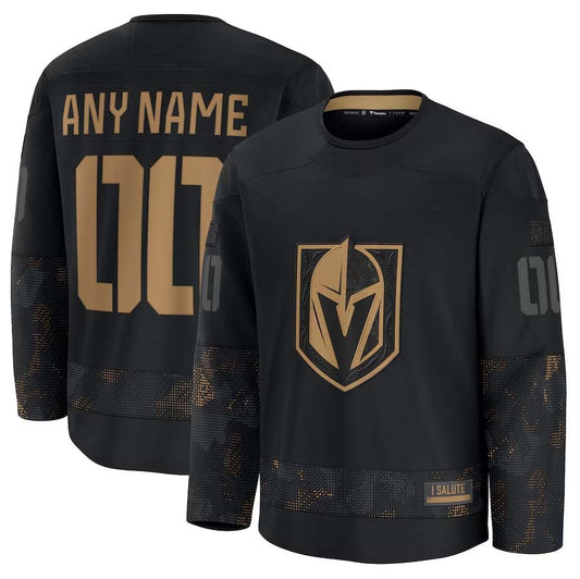 Custom V.Golden Knights Fanatics 2024 Military Appreciation Personalized Long Sleeve Practice Jersey - Black Stitched American Hockey Jerseys CROVYIE