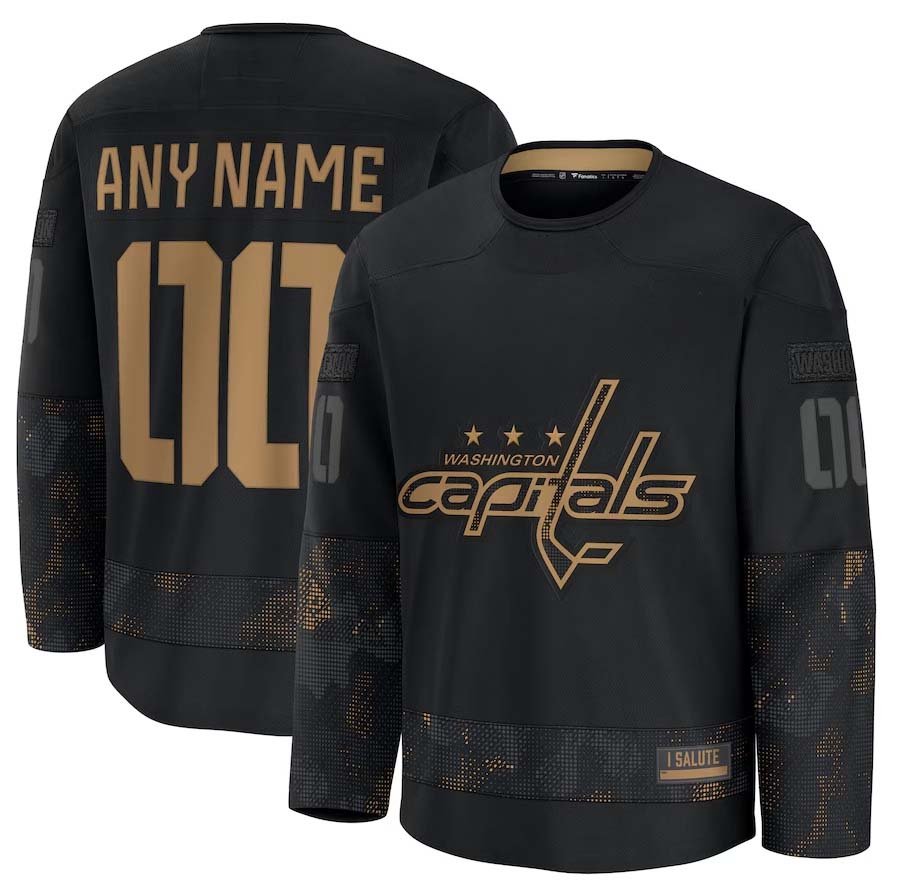 Custom W.Capitals Fanatics 2024 Military Appreciation Personalized Long Sleeve Practice Jersey - Black Stitched American Hockey Jerseys CROVYIE