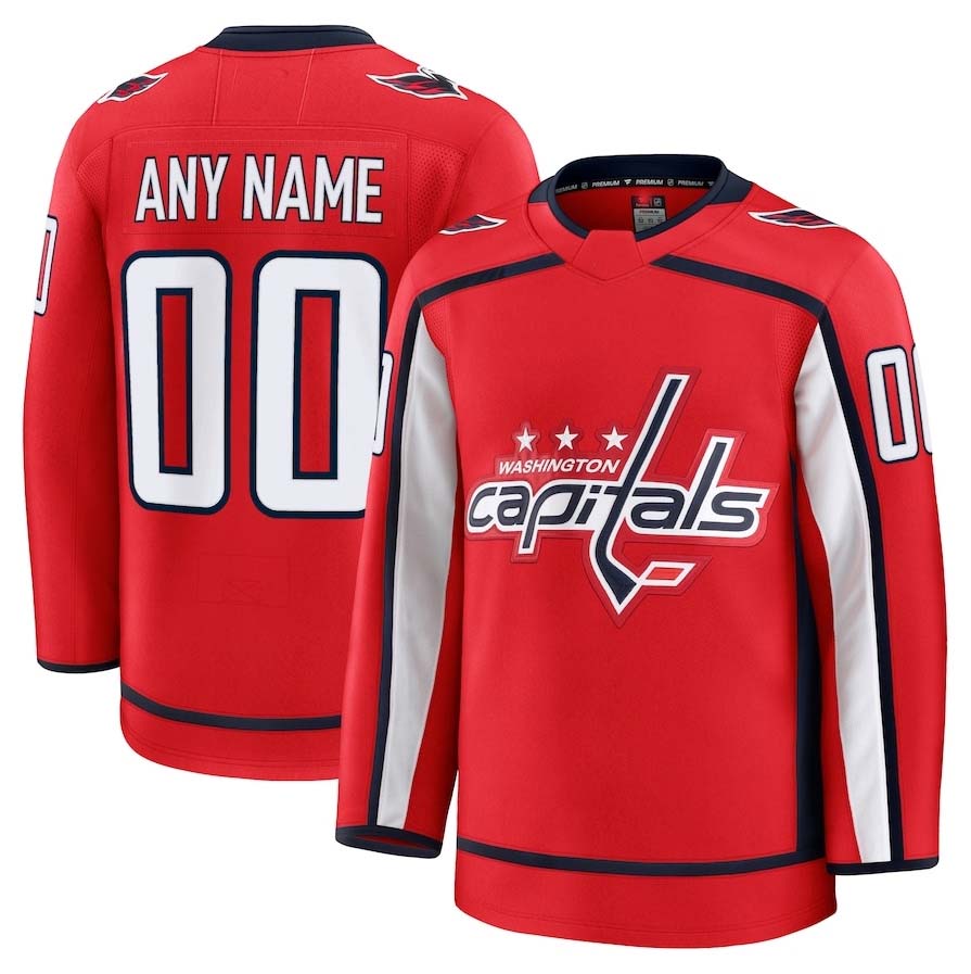 Custom W.Capitals Fanatics Home Premium Jersey - Red Stitched American Hockey Jerseys CROVYIE