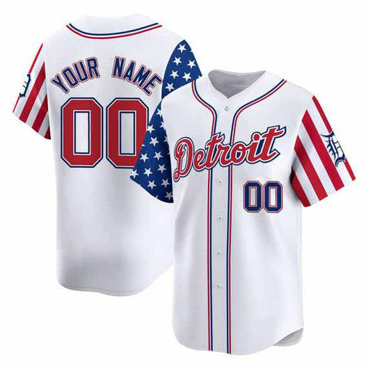 Custom Detroit Tigers ACTIVE PLAYER White 2025 Independence Day Vapor Premier Limited Stitched Baseball Jersey