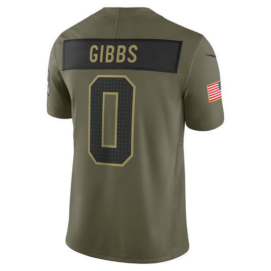 D.Lions #0 Jahmyr Gibbs Olive 2025 Salute to Service Limited American Football Jersey