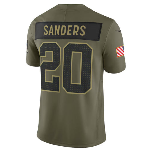 D.Lions #20 Barry Sanders Olive 2025 Salute to Service Retired Limited American Football Jersey