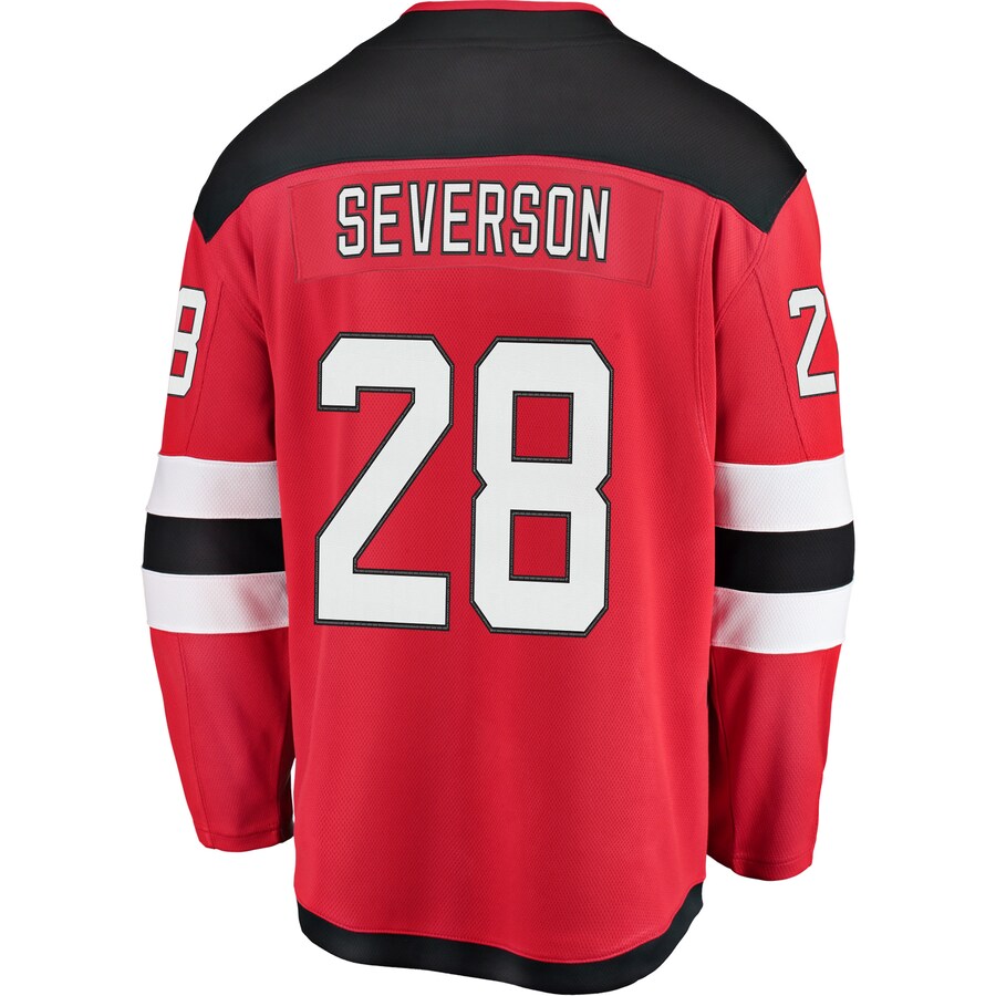 NJ.Devils #28 Damon Severson Fanatics Branded Home Breakaway Player Jersey Red Stitched American Hockey Jerseys CROVYIE