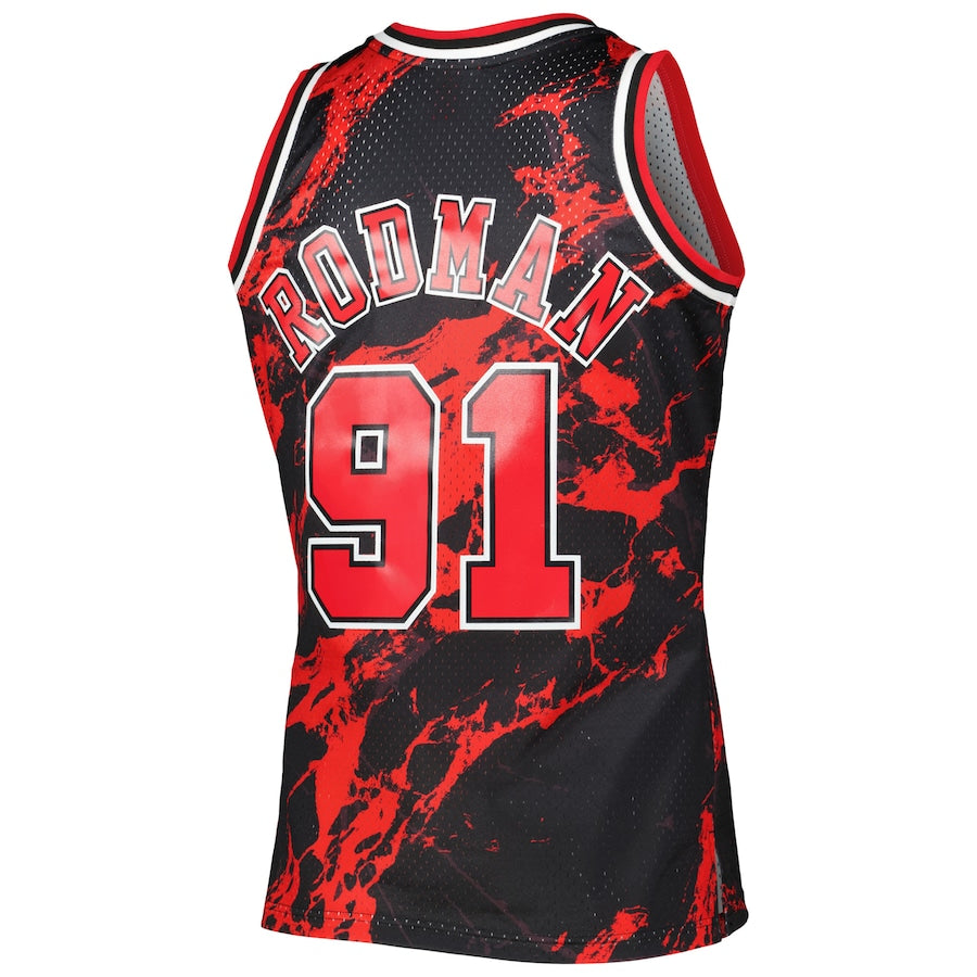 C.Bulls #91 Dennis Rodman Mitchell & Ness 1995-96 Hardwood Classics Marble Swingman Jersey Black Stitched American Basketball Jersey