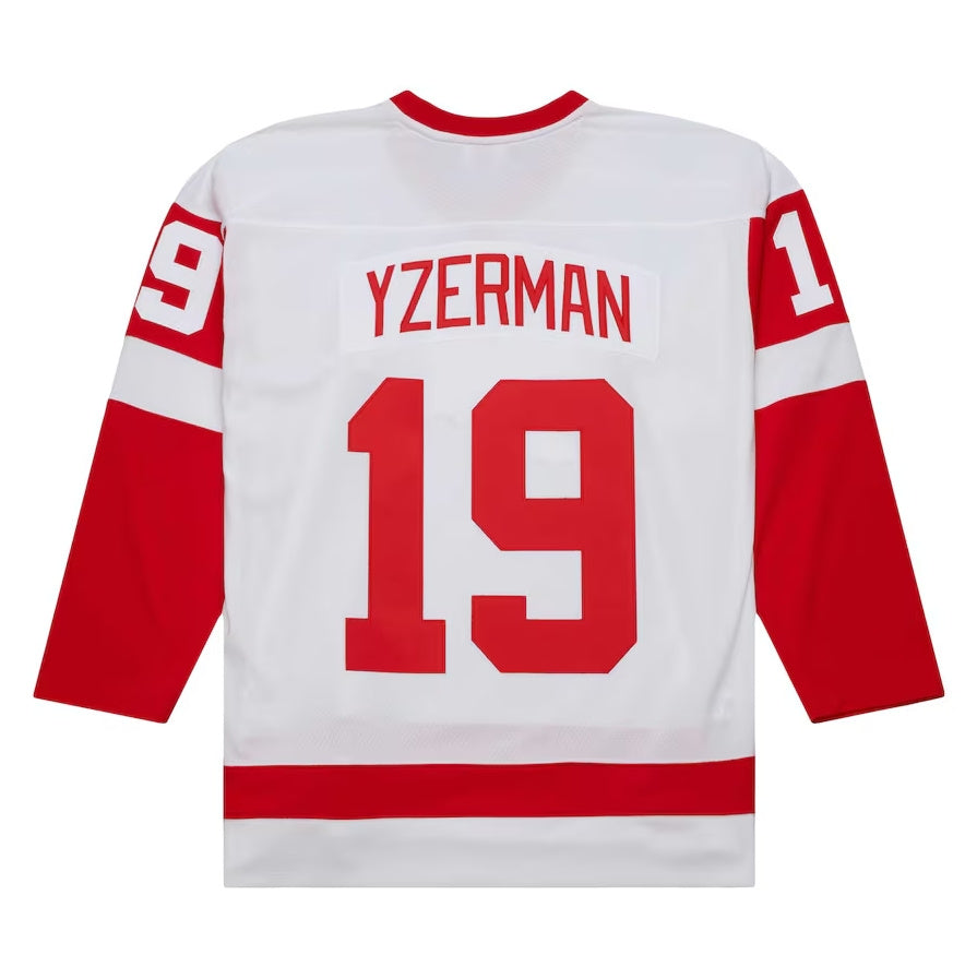 D.Red Wings #19 Steve Yzerman Mitchell & Ness 1983-84 Blue Line Player Jersey - White American Hockey Jerseys CROVYIE