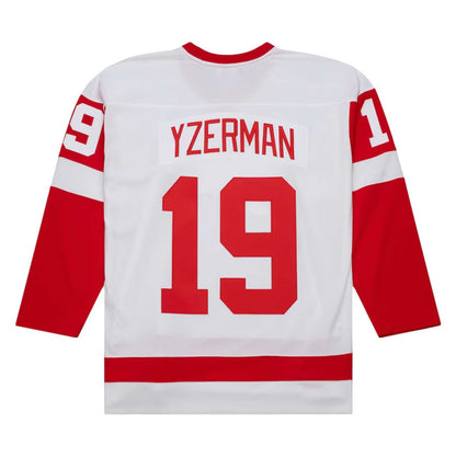 D.Red Wings #19 Steve Yzerman Mitchell & Ness 1983-84 Blue Line Player Jersey - White American Hockey Jerseys CROVYIE