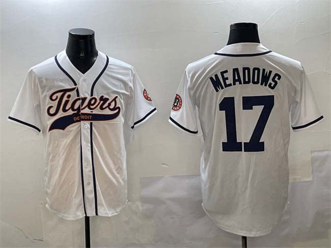 Detroit Tigers #17 Parker Meadows White With Patch Cool Base Stitched Baseball Jersey