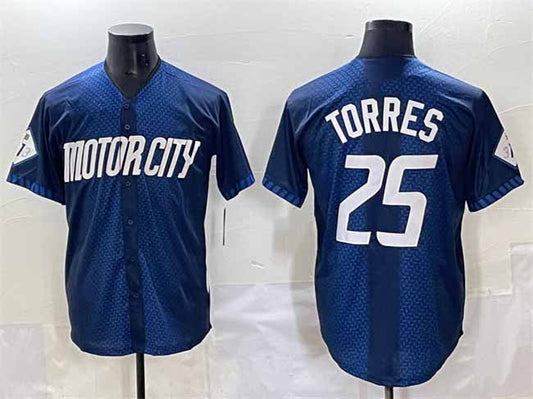 Detroit Tigers #25 Gleyber Torres Navy City Connect Cool Base Limited Stitched Baseball Jersey