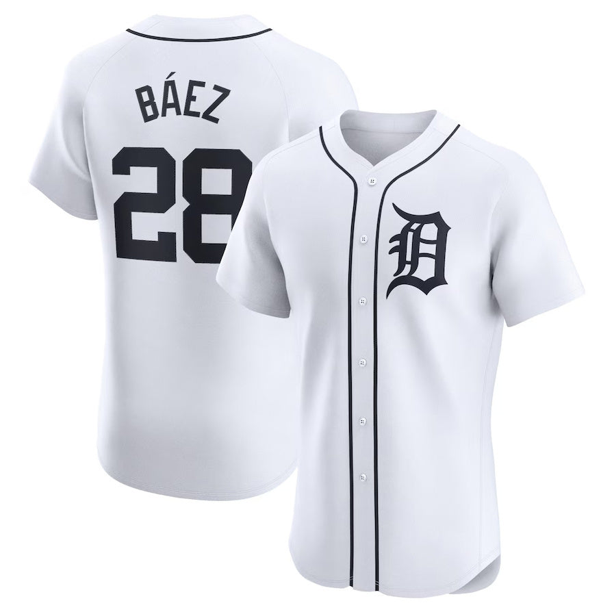Detroit Tigers #28 Javier Baez Home Elite Player Jersey - White Stitched Baseball Jersey