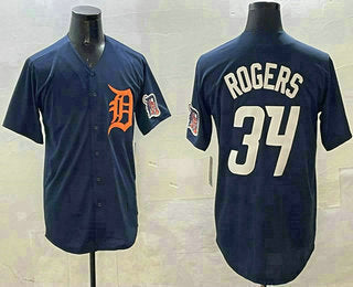 Detroit Tigers #34 Jake Rogers Navy Alternate With Patch Cool Base Stitched Baseball Jerseys