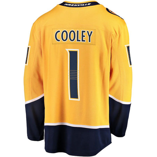 N.Predators #1 Devin Cooley Fanatics Branded Home Breakaway Player Jersey  Gold Stitched American Hockey Jerseys CROVYIE