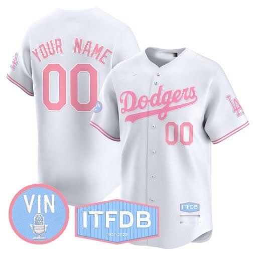 Custom Los Angeles Dodgers Vin ITFDB Patch Bubblegum Pink Vapor Premier Limited ¨C All Stitched Baseball Jersey