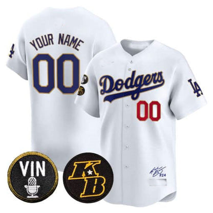 Custom Los Angeles Dodgers Vin Patch & Kobe Bryant Signature Vapor Premier Limited ¨C All Stitched Baseball Jersey
