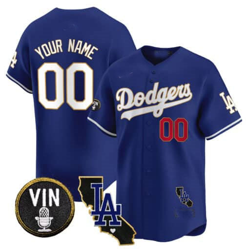 Custom Los Angeles Dodgers Vin & California Patch Gold Trim Vapor Premier Limited ¨C All Stitched Baseball Jersey