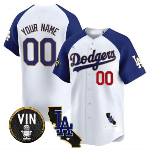 Custom Los Angeles Dodgers Vin & California Patch Gold Trim Vapor Premier Limited ¨C All Stitched Baseball Jersey