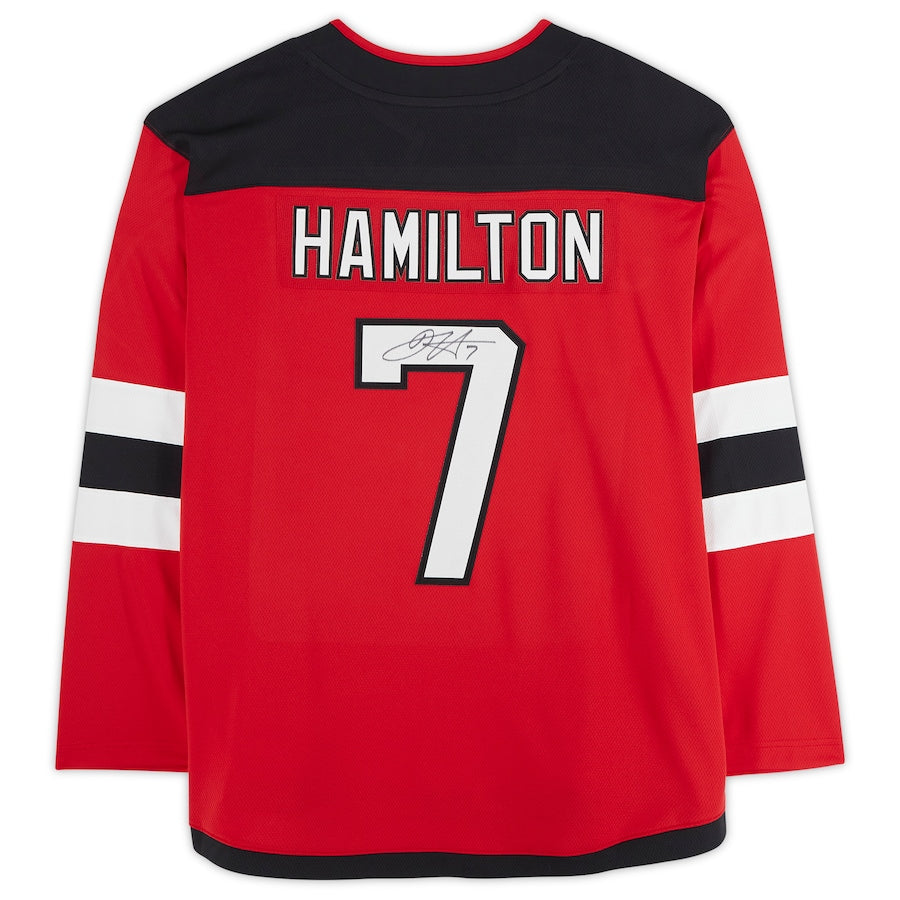 NJ.Devils #7 Dougie Hamilton Fanatics Authentic Autographed Fanatics Breakaway Jersey Red Stitched American Hockey Jerseys CROVYIE