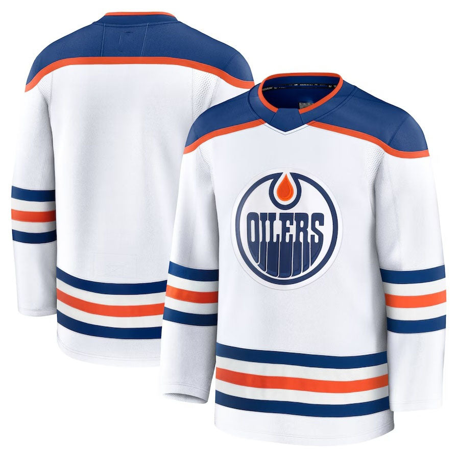 E.Oilers Fanatics Away Premium Jersey - White Stitched American Hockey Jerseys CROVYIE