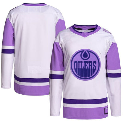 E.Oilers Hockey Fights Cancer Primegreen Authentic Blank Practice Jersey - White/Purple Stitched American Hockey Jerseys CROVYIE