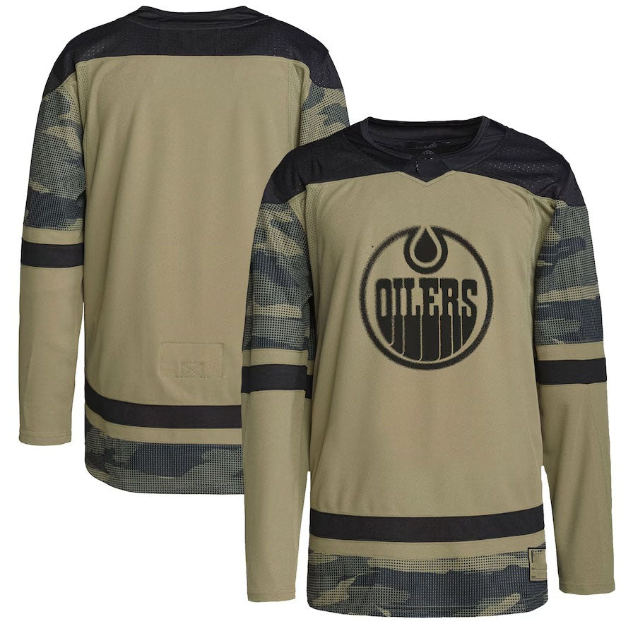 E.Oilers Logo Military Appreciation Team Authentic Practice Jersey - Camo Stitched American Hockey Jerseys CROVYIE