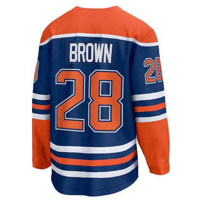 E.Oilers #28 Connor Brown Fanatics Home Breakaway Jersey - Royal Stitched American Hockey Jerseys CROVYIE