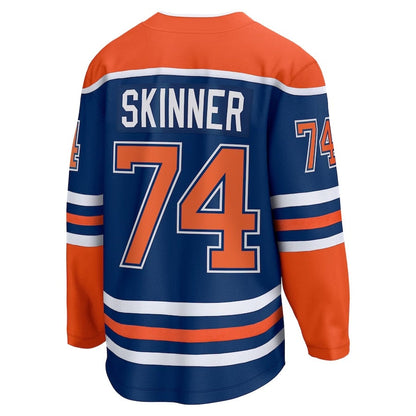 E.Oilers #74 Stuart Skinner Fanatics Home Breakaway Player Jersey - Royal Stitched American Hockey Jerseys CROVYIE