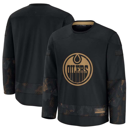 E.Oilers Fanatics 2024 Military Appreciation Practice Jersey - Black Stitched American Hockey Jerseys CROVYIE