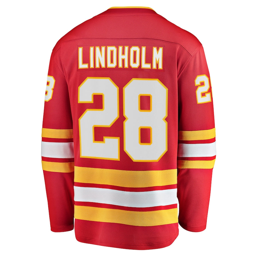 C.Flames #28 Elias Lindholm Fanatics Branded Home Team Breakaway Player Jersey Red Stitched American Hockey Jerseys CROVYIE