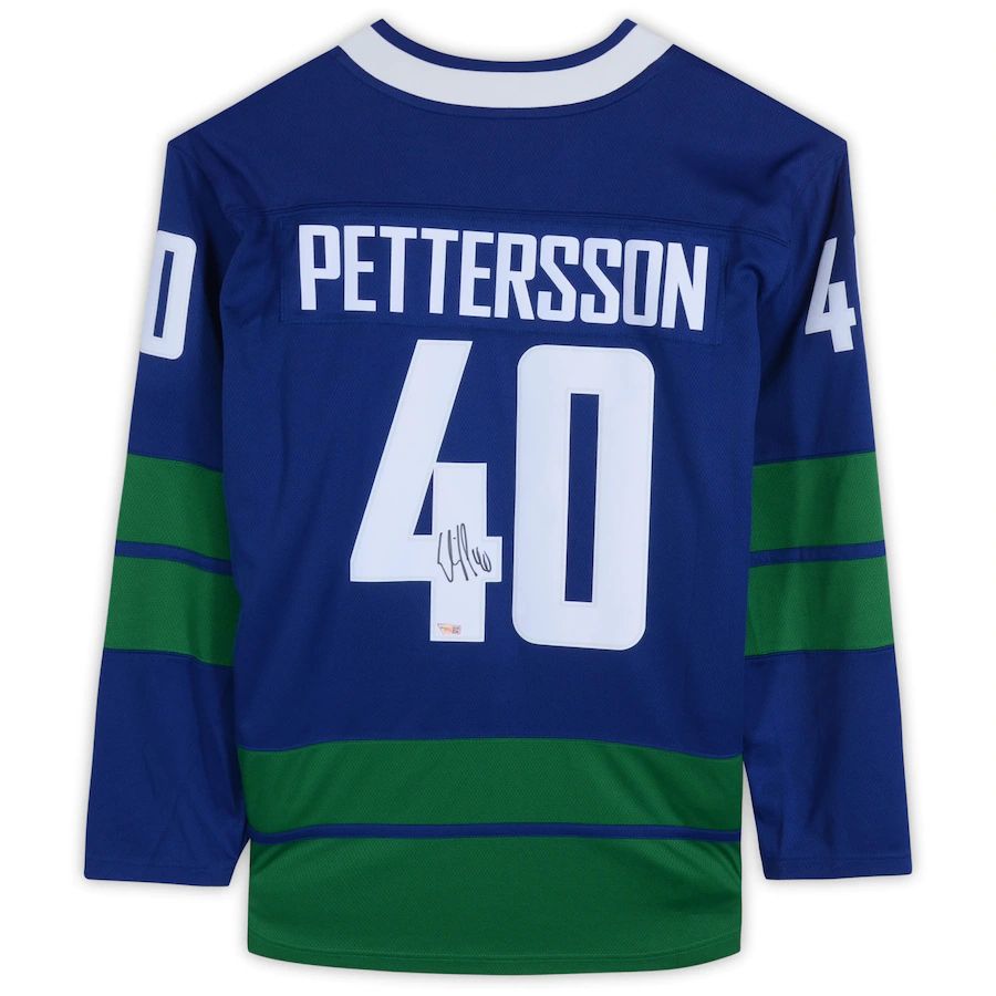 V.Canucks #40 Elias Pettersson Fanatics Authentic Autographed Alternate Breakaway Jersey Blue Stitched American Hockey Jerseys CROVYIE