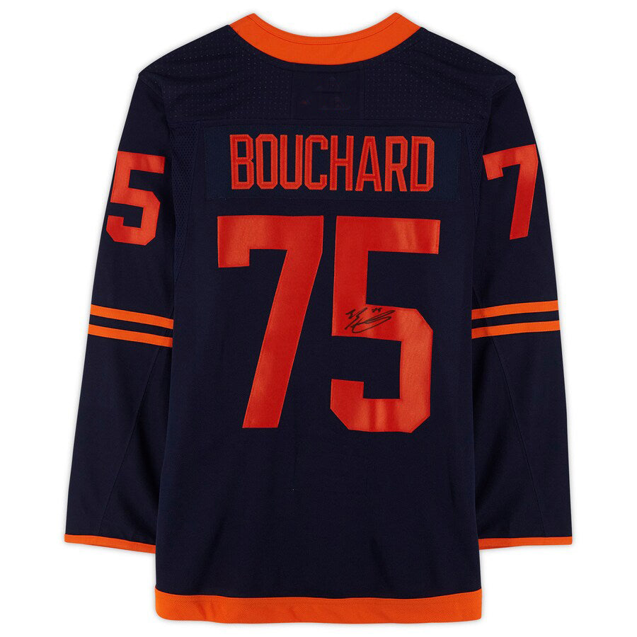 E.Oilers #75 Evan Bouchard Fanatics Authentic Autographed Jersey Navy Stitched American Hockey Jerseys CROVYIE