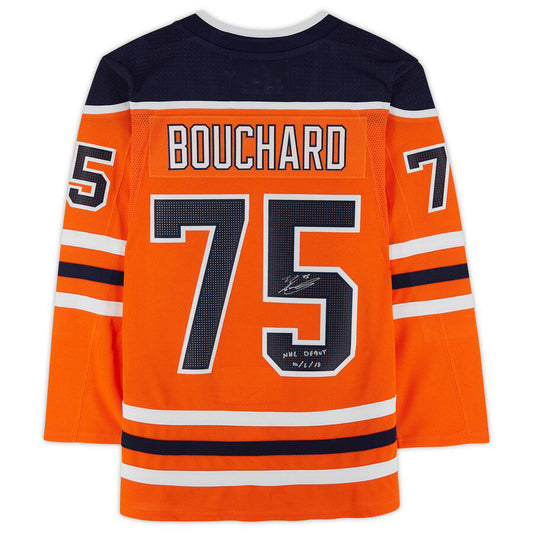 E.Oilers #75 Evan Bouchard Fanatics Authentic Autographed with Debut 10-6-18 Inscription  Orange Stitched American Hockey Jerseys CROVYIE