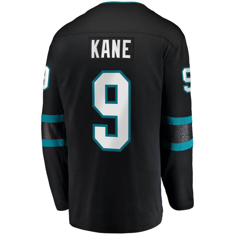 SJ.Sharks #9 Evander Kane Fanatics Branded Alternate Premier Breakaway Player Jersey Black Stitched American Hockey Jerseys CROVYIE