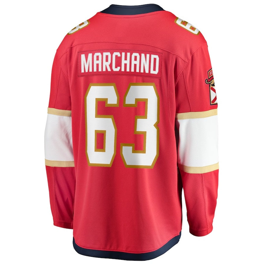 F.Panthers #63 Brad Marchand Fanatics Home Breakaway Jersey - Red Stitched American Hockey Jerseys CROVYIE