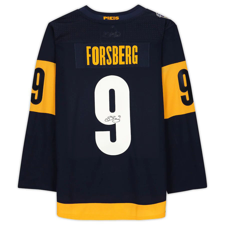 N.Predators #9 Filip Forsberg Fanatics Authentic Autographed 2022 Stadium Series Jersey Navy Stitched American Hockey Jerseys CROVYIE