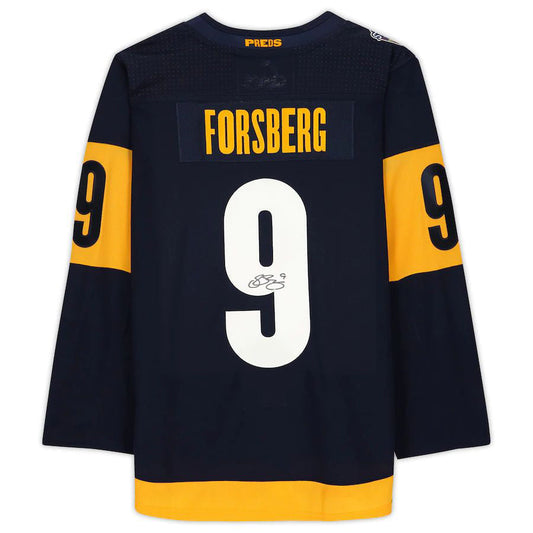 N.Predators #9 Filip Forsberg Fanatics Authentic Autographed 2022 Stadium Series Jersey Navy Stitched American Hockey Jerseys CROVYIE