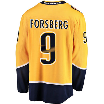 N.Predators #9 Filip Forsberg Fanatics Branded Breakaway Player Jersey Gold Stitched American Hockey Jerseys CROVYIE