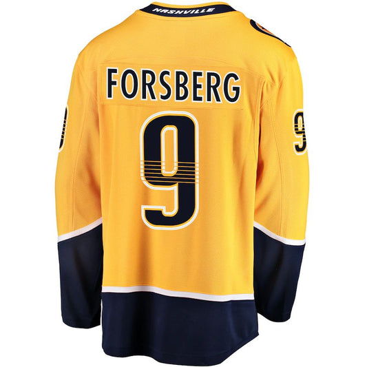N.Predators #9 Filip Forsberg Fanatics Branded Breakaway Player Jersey Gold Stitched American Hockey Jerseys CROVYIE