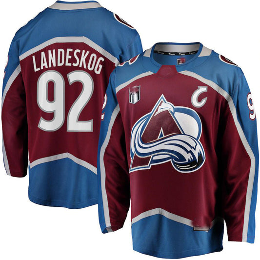 C.Avalanche #92 Gabriel Landeskog Fanatics Branded Home 2022 Stanley Cup Final Breakaway Player Jersey Burgundy Stitched American Hockey Jerseys CROVYIE