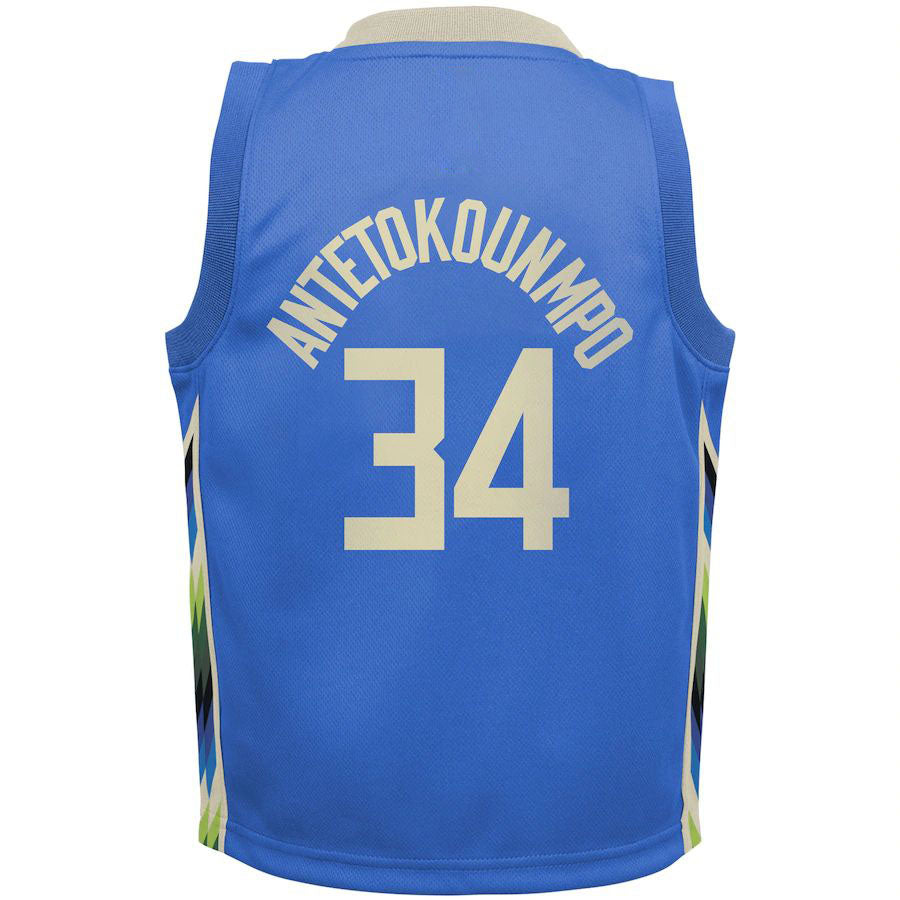 M.Bucks #34 Giannis Antetokounmpo Toddler 2022-23 Replica Jersey City Edition  Royal Stitched American Basketball Jersey