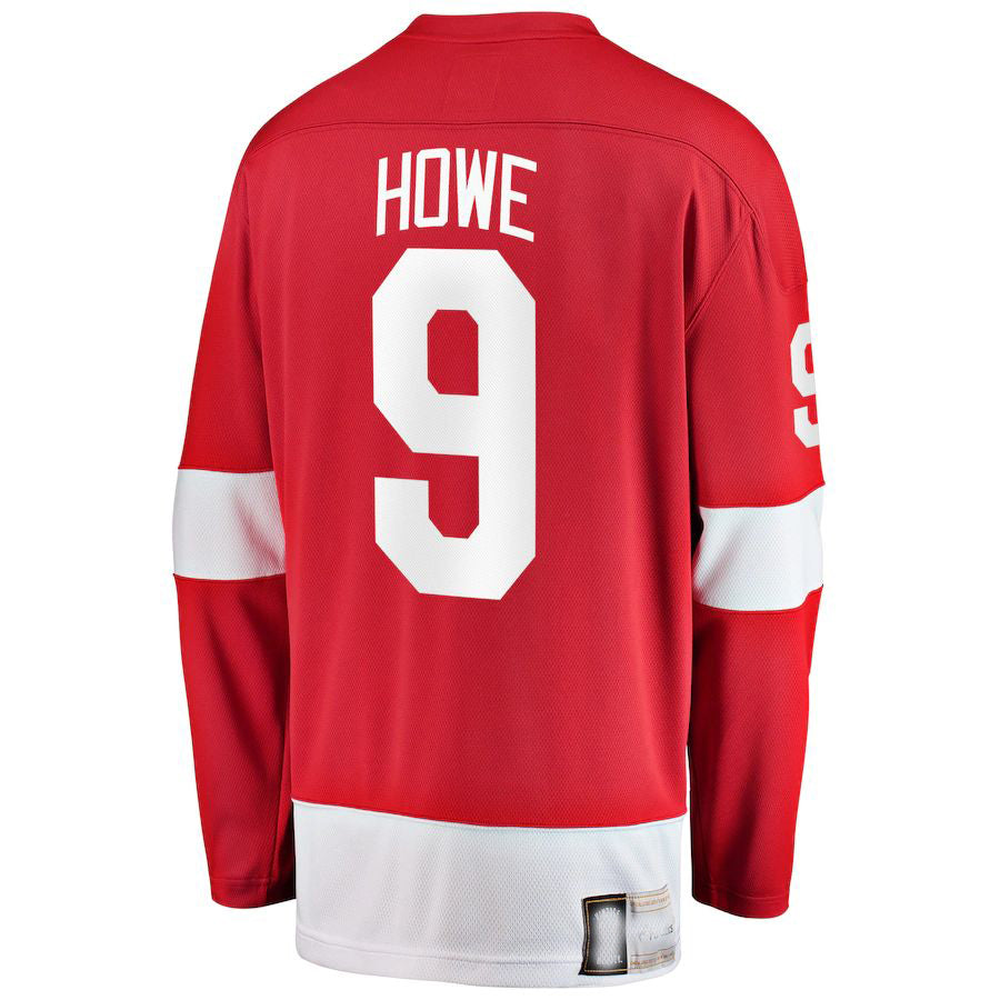 D.Red Wings #9 Gordie Howe Fanatics Branded Premier Breakaway Retired Player Jersey  Red Stitched American Hockey Jerseys CROVYIE
