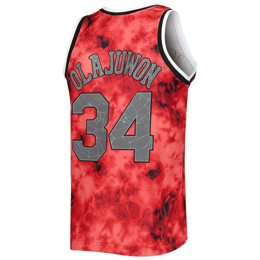 H.Rockets #34 Hakeem Olajuwon Mitchell & Ness 1993-94 Galaxy Swingman Jersey Red Stitched American Basketball Jersey