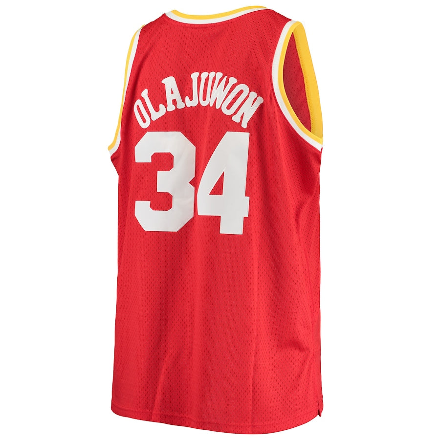 H.Rockets #34 Hakeem Olajuwon Mitchell & Ness Big & Tall Hardwood Classics Jersey  Red Stitched American Basketball Jersey