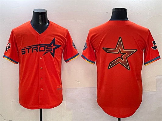 Houston Astros Team Big Logo Orange 2025 City Connect With Texas Patch Limited Stitched Baseball Jersey