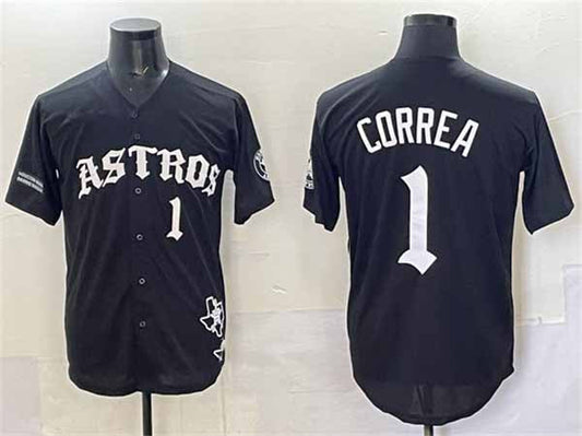 Houston Astros #1 Carlos Correa Black Gothic 'Houston Born Barrio Raised' Limited Stitched Baseball Jersey