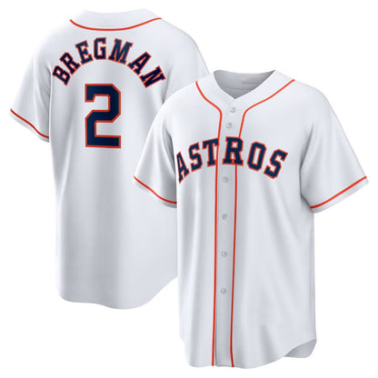 Houston Astros #2 Alex Bregman Home Replica Player Name Jersey - White Stitched Baseball Jersey
