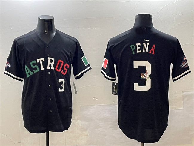 Houston Astros #3 Jeremy Pena Black Mexico With World Serise Champions Patch Cool Base Stitched Baseball Jersey