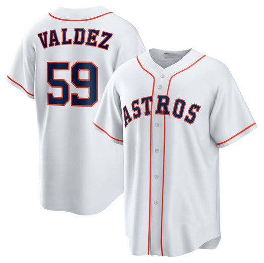 Houston Astros #59 Framber Valdez Home Replica Jersey - White Stitched Baseball Jersey