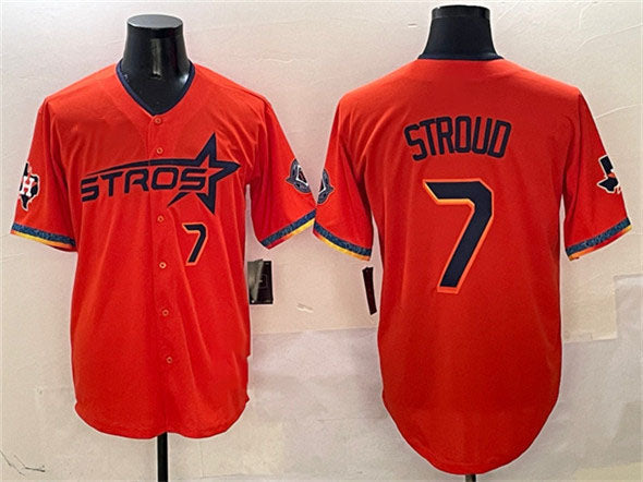 Houston Astros #7 C.J. Stroud Orange 2025 City Connect With Texas Patch Limited Stitched Baseball Jersey