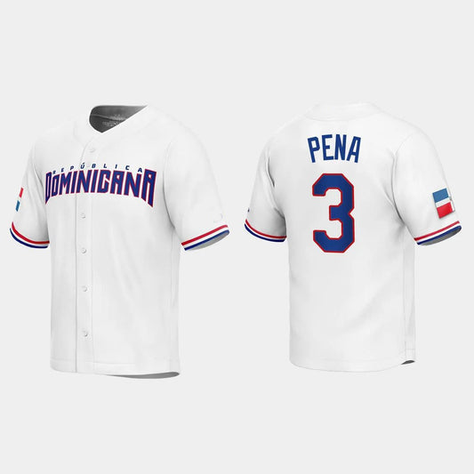 #3 JEREMY PENA DOMINICAN REPUBLIC BASEBALL 2023 WORLD BASEBALL CLASSIC REPLICA JERSEY ¨C WHITE Stitches Baseball Jerseys