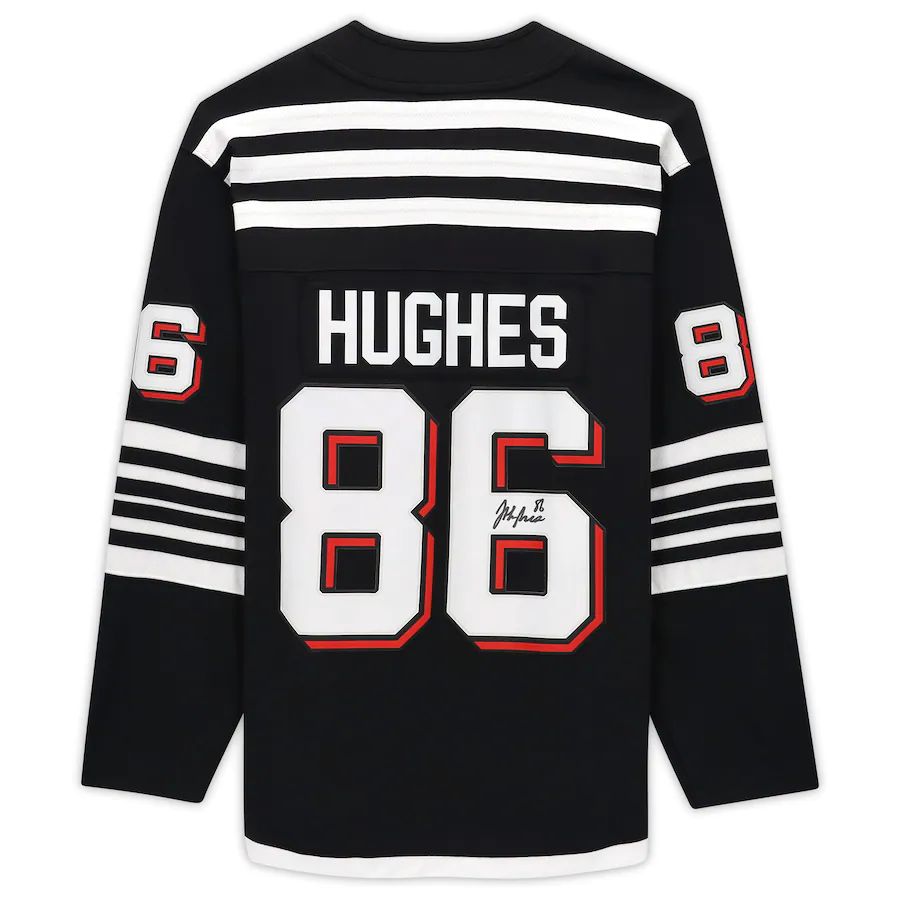 NJ.Devils #86 Jack Hughes Fanatics Authentic Autographed Alternate Breakaway Jersey Black Stitched American Hockey Jerseys CROVYIE